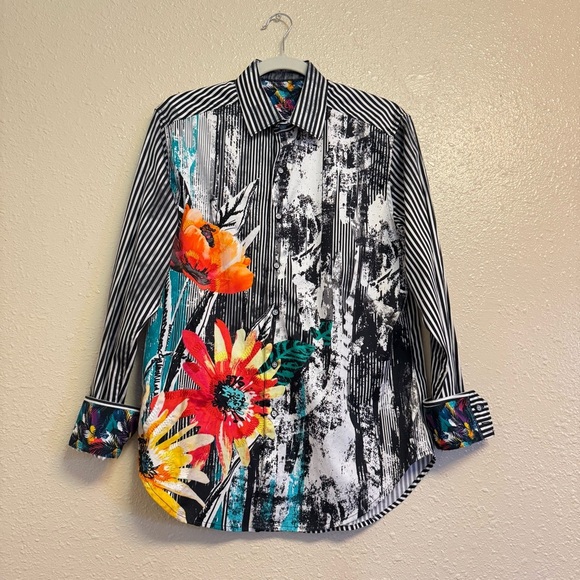 Robert Graham Field Of Gold Shirt Rare Embroidered Floral